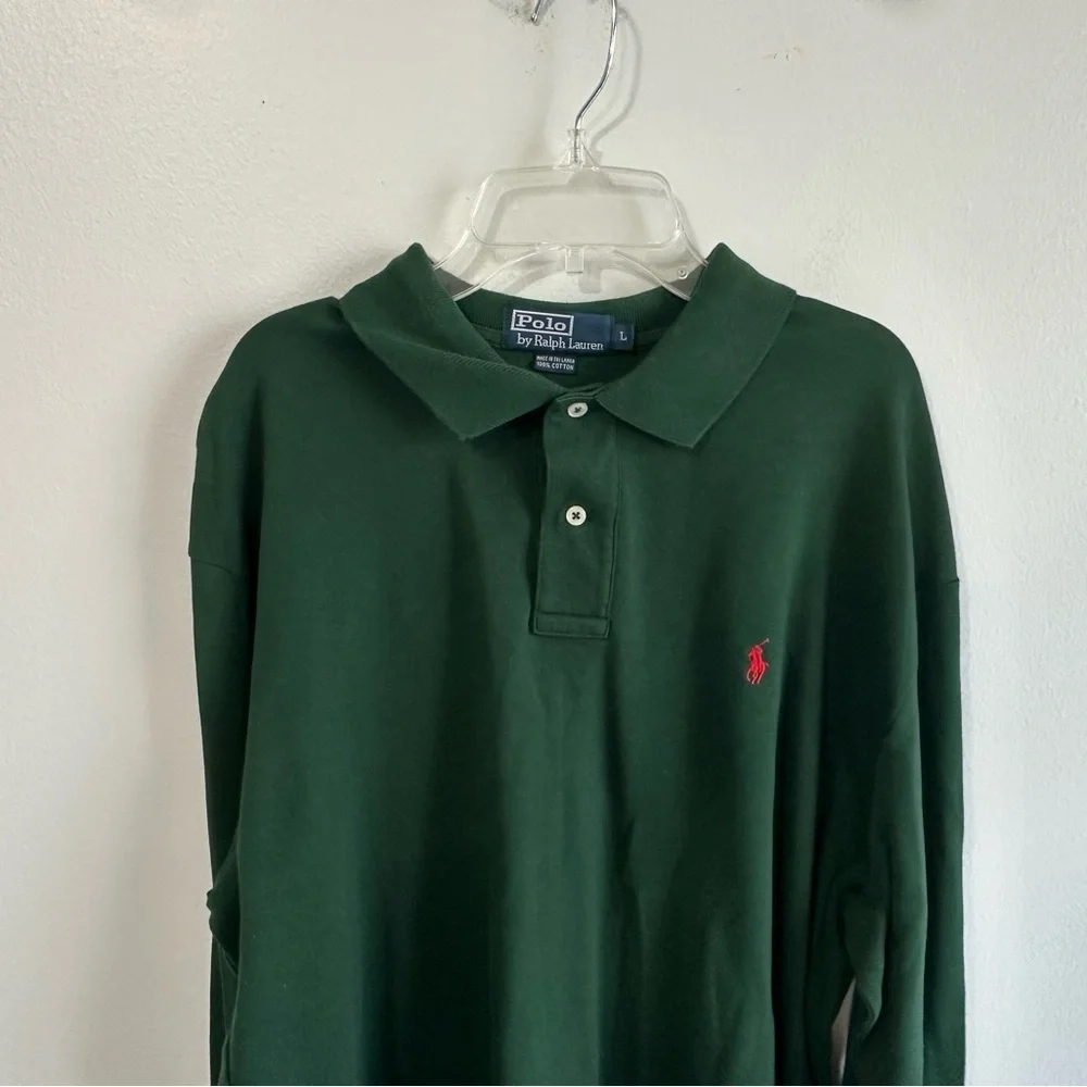 Polo Ralph Lauren Men's Dark Green Polo Shirt size Large Long Sleeve